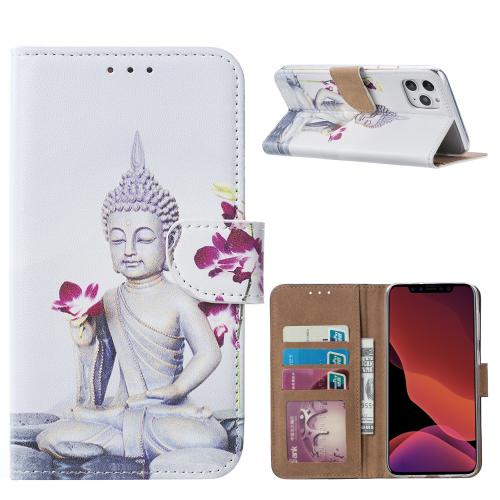Buddha print lederen bookcase hoesje  Wit