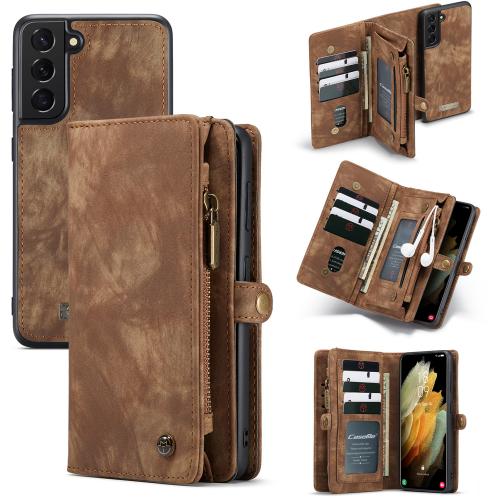 CaseMe Luxe Lederen 2 in 1 Portemonnee Booktype voor de Samsung Galaxy S21 - Bruin