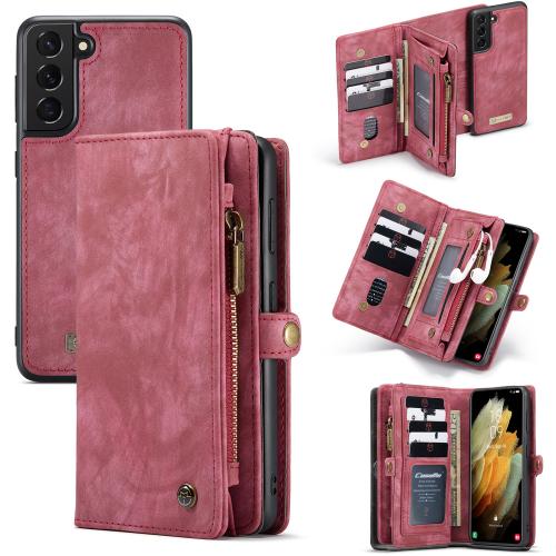 CaseMe Luxe Lederen 2 in 1 Portemonnee Booktype voor de Samsung Galaxy S21 - Rood