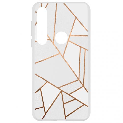 Design Backcover voor de Motorola Moto G8 Plus - Grafisch Wit / Koper