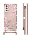 Design hoesje met koord voor de Samsung Galaxy S21 - Bloem - Roze
