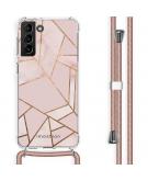 Design hoesje met koord voor Samsung Galaxy S21 Plus - Grafisch Koper - Roze / Goud