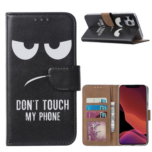 Don't Touch My Phone print lederen Bookcase hoesje  Zwart
