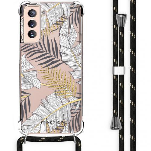 iMoshion Design hoesje met koord voor de Samsung Galaxy S21 - Bladeren - Zwart / Goud