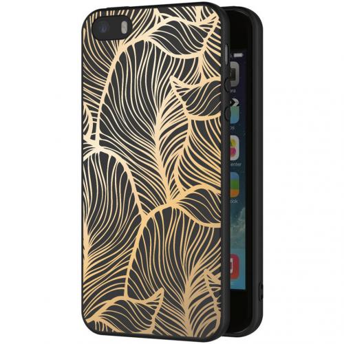 iMoshion Design hoesje voor de iPhone 5 / 5s / SE - Bladeren - Goud / Zwart