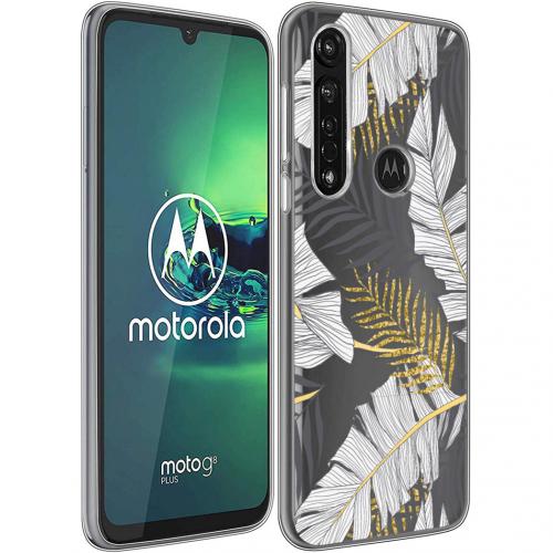 iMoshion Design hoesje voor de Motorola Moto G8 Power - Bladeren - Zwart / Goud