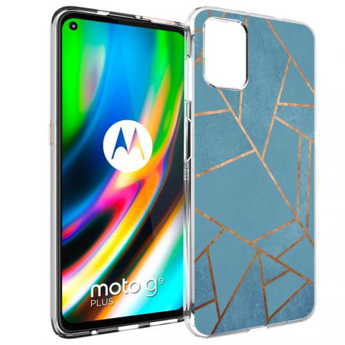 iMoshion Design hoesje voor de Motorola Moto G9 Plus - Grafisch Koper - Blauw / Goud
