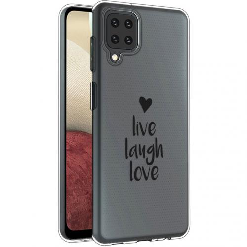 iMoshion Design hoesje voor de Samsung Galaxy A12 - Live Laugh Love - Zwart
