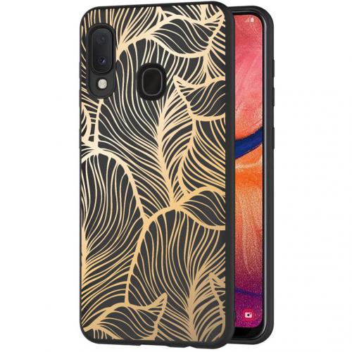 iMoshion Design hoesje voor de Samsung Galaxy A20e - Bladeren - Goud / Zwart