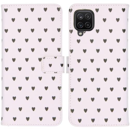 iMoshion Design Softcase Book Case voor de Samsung Galaxy A12 - Hearts Allover White