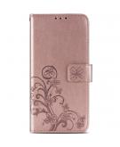 Klavertje Bloemen Booktype voor de Samsung Galaxy A21s - Rosé Goud