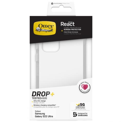 OtterBox React Backcover + Screenprotector voor de Samsung Galaxy S22 Ultra - Transparant