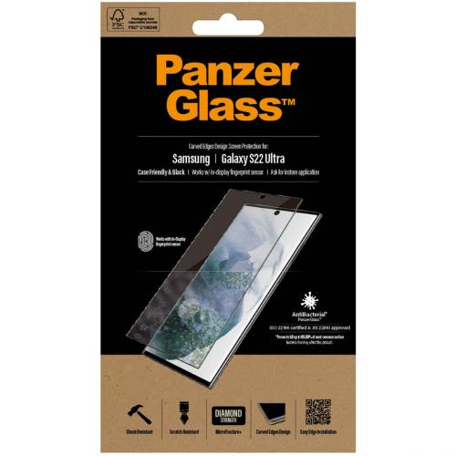 PanzerGlass Anti-Bacterial Case Friendly Screenprotector voor de Samsung Galaxy S22 Ultra - Zwart