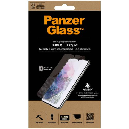 PanzerGlass Anti-Bacterial Case Friendly Screenprotector voor de Samsung Galaxy S22 - Zwart
