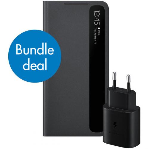 Samsung Clear View Booktype + Adapter voor de Galaxy S21 - Zwart
