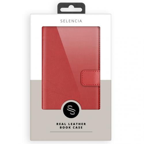 Selencia Echt Lederen Booktype voor Samsung Galaxy A8 (2018) - Rood