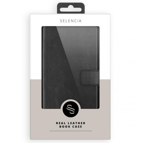 Selencia Echt Lederen Booktype voor Samsung Galaxy A8 (2018) - Zwart