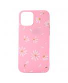 Shop4 - iPhone 12 Hoesje - Zachte Back Case Madeliefjes Licht Roze