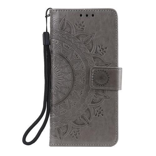Shop4 - iPhone 12 mini Hoesje - Wallet Case Mandala Patroon Grijs