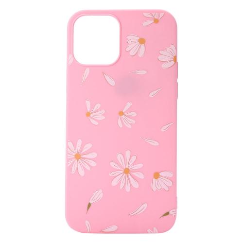 Shop4 - iPhone 12 mini Hoesje - Zachte Back Case Madeliefjes Licht Roze