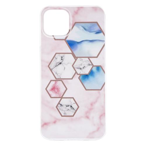Shop4 - iPhone 13 Hoesje - Zachte Back Case Marmer Hexagoon Licht Roze