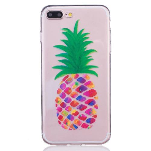 Shop4 - iPhone 7 Plus Hoesje - Zachte Back Case Gekleurde Ananas Transparant
