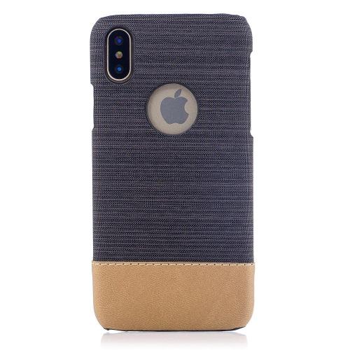 Shop4 - iPhone Xs Hoesje - Harde Back Case Denim en Leer Bruin