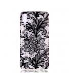 Shop4 - iPhone Xs Hoesje - Zachte Back Case Bloemen Zwart