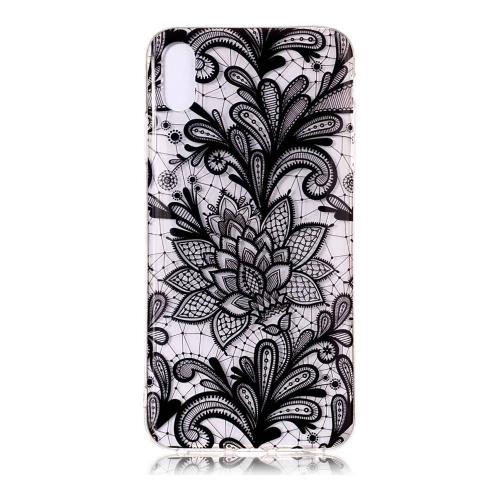 Shop4 - iPhone Xs Hoesje - Zachte Back Case Bloemen Zwart