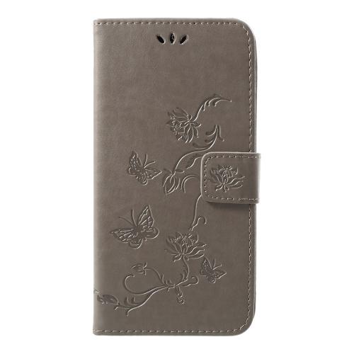 Shop4 - iPhone Xs Max Hoesje - Wallet Case Bloemen Vlinder Grijs