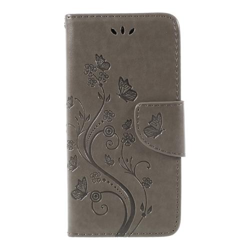 Shop4 - LG Q6 Hoesje - Wallet Case Vlinder Patroon Grijs