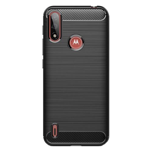 Shop4 - Motorola Moto E7i Power Hoesje - Zachte Back Case Brushed Carbon Zwart