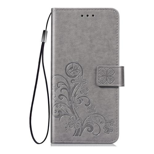 Shop4 - OnePlus 7 Hoesje - Wallet Case Bloemen Patroon Grijs