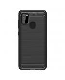 Shop4 - Samsung Galaxy A21s Hoesje - Zachte Back Case Brushed Carbon Zwart