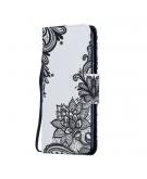 Shop4 - Samsung Galaxy A30s Hoesje - Wallet Case Bloemen Zwart
