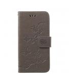Shop4 - Samsung Galaxy A40 Hoesje - Wallet Case Bloemen Vlinder Grijs