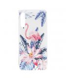 Shop4 - Samsung Galaxy A50 Hoesje - Zachte Back Case Flamingo en Bloemen Roze