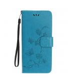 Shop4 - Samsung Galaxy A80 Hoesje - Wallet Case Bloemen Vlinder Blauw