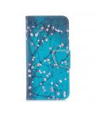 Shop4 - Samsung Galaxy M20 Hoesje - Wallet Case Bloesem Blauw