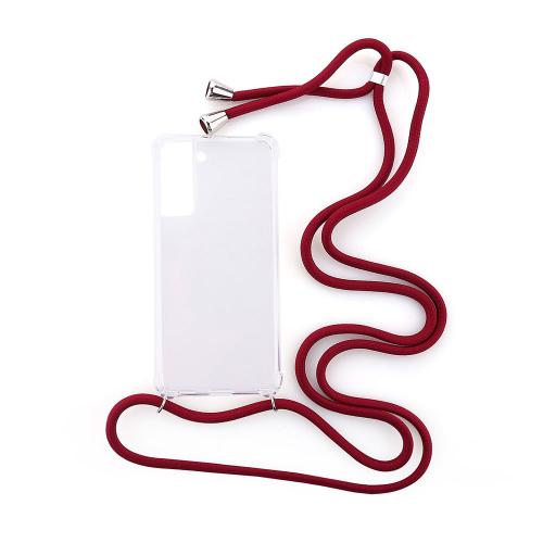 Shop4 - Samsung Galaxy S21 Hoesje - Zachte Back Case met Koord Donker Rood