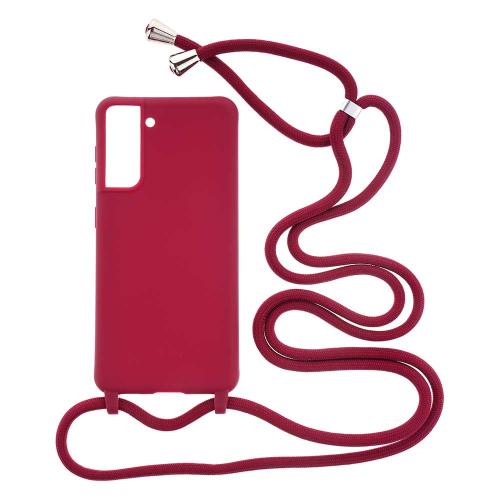 Shop4 - Samsung Galaxy S21 Hoesje - Zachte Back Case met Koord Mat Donker Rood
