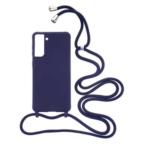Shop4 - Samsung Galaxy S21 Plus Hoesje - Zachte Back Case met Koord Mat Donker Blauw