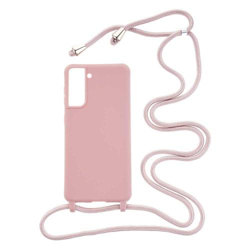 Shop4 - Samsung Galaxy S21 Plus Hoesje - Zachte Back Case met Koord Mat Donker Roze