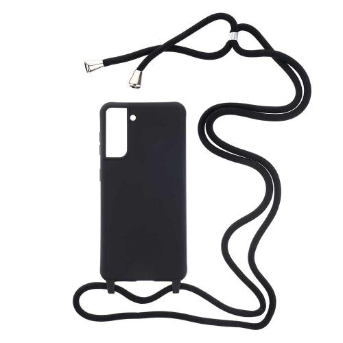 Shop4 - Samsung Galaxy S21 Plus Hoesje - Zachte Back Case met Koord Mat Zwart