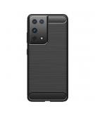 Shop4 - Samsung Galaxy S21 Ultra Hoesje - Zachte Back Case Brushed Carbon Zwart