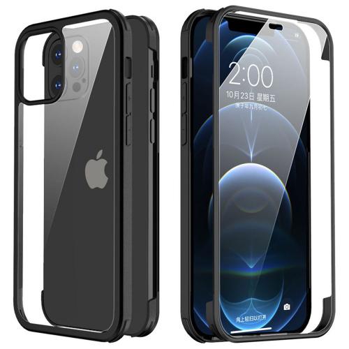 Valenta - iPhone 12 Hoesje - Back Case Full Cover Tempered Glass Bumper Zwart